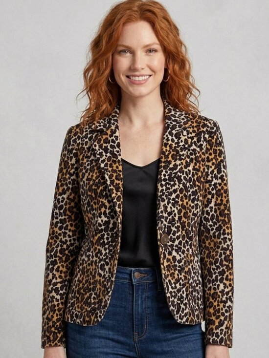 Larry Levine Jackets & Blazers - Larry Levine Petite Leopard Print Corduroy Blazer 4P